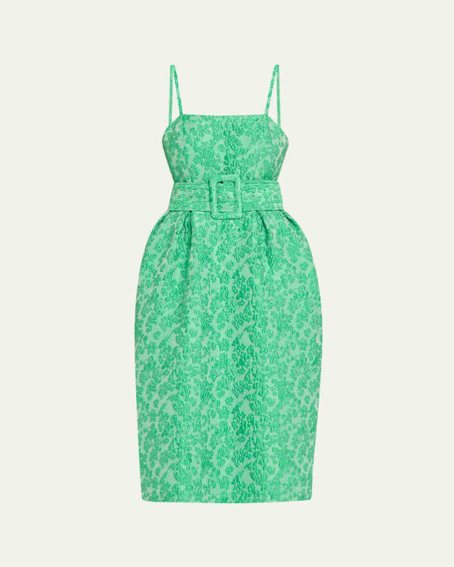 Artichoke Floral Jacquard Midi Dress With Belt